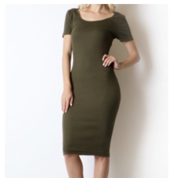 Dark Olive cotton bodycon dress - Picture 2 of 4